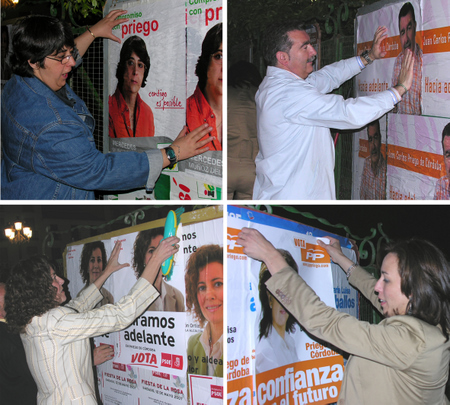 743. 150507. 01. Candidatos a la Alcaldía pegando carteles a las cero horas del 11 de mayo. (Foto, Manuel Pulido).